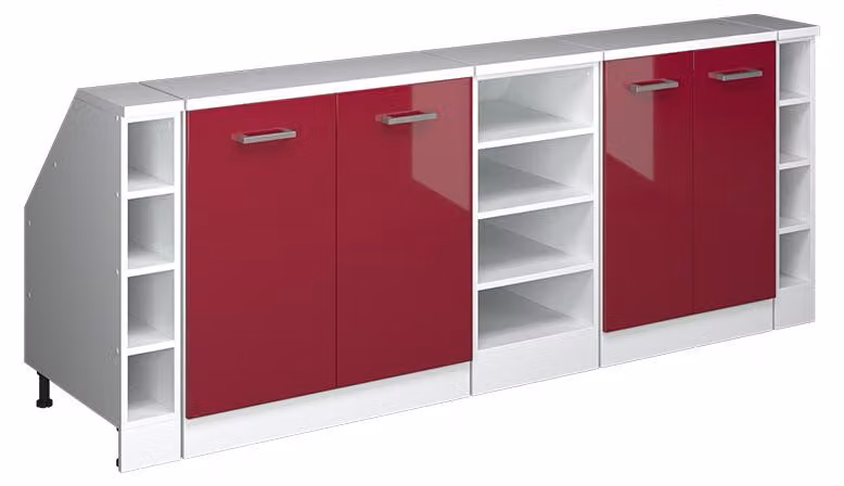 Mobile cucina sottotetto Vicco R-Line Rosso lucido 210 cm Set di 5 carcasse armadio profondità 60 cm, Model 60144