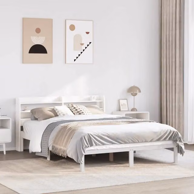 Letto in legno massello di pino bianco con doghe piatte vidaXL L/P: 140 x 190 cm