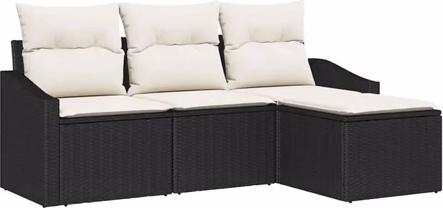 Set di divani con cuscino 4 pz | Set Salotto da Giardino Nero polyrattan