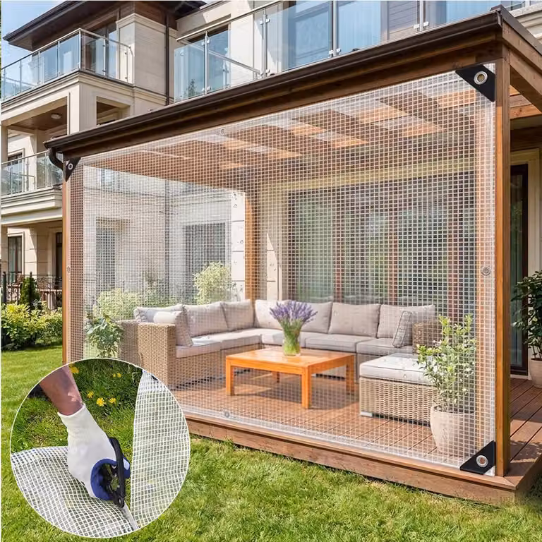 Telo trasparente 2x2 m con occhielli, 130 g/m², telo di copertura impermeabile, telo da giardino in tessuto, telo in PE resistente alle intemperie, per balconi, gazebo, mobili da giardino, piante e serre