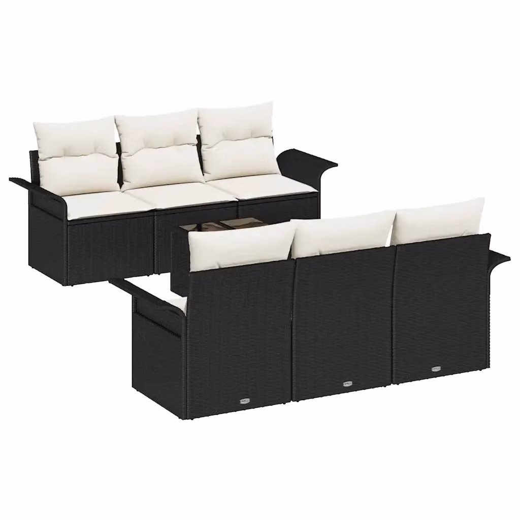Set Divano da Giardino vidaXL 7 Pezzi a Forma di U con Tavolino e Cuscini Nero e Beige – 2