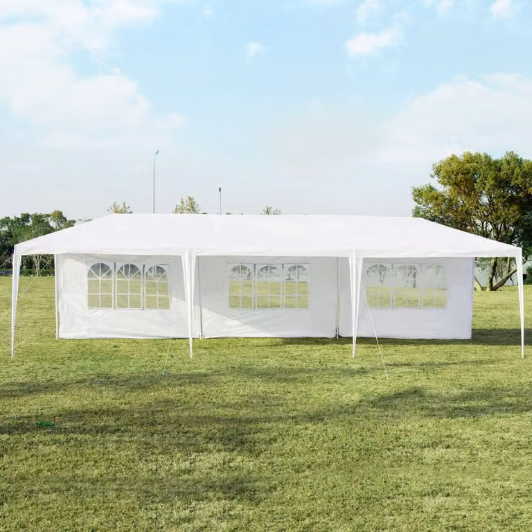 Gazebo impermeabile Costway Bianco con 5 pannelli laterali rimovibili per matrimoni ed eventi, L: 9 m, P: 3 m
