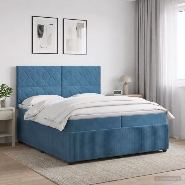 Letto box spring con materasso vidaXL in velluto blu e bianco L/P/H: 200 x 200 x 140,5 cm – 1