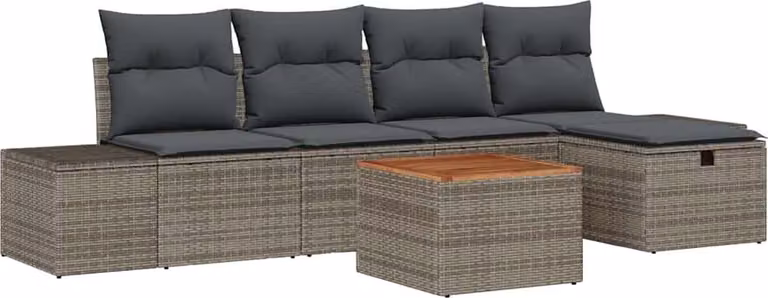 Set Divano da Giardino con cuscino 6 pcs Grigio Poly Rattan