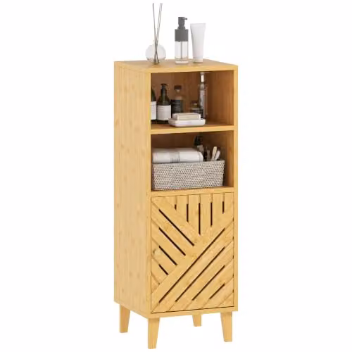 HOMCOM Armadio bagno sottile porta bambù 32x30x90 cm legno naturale