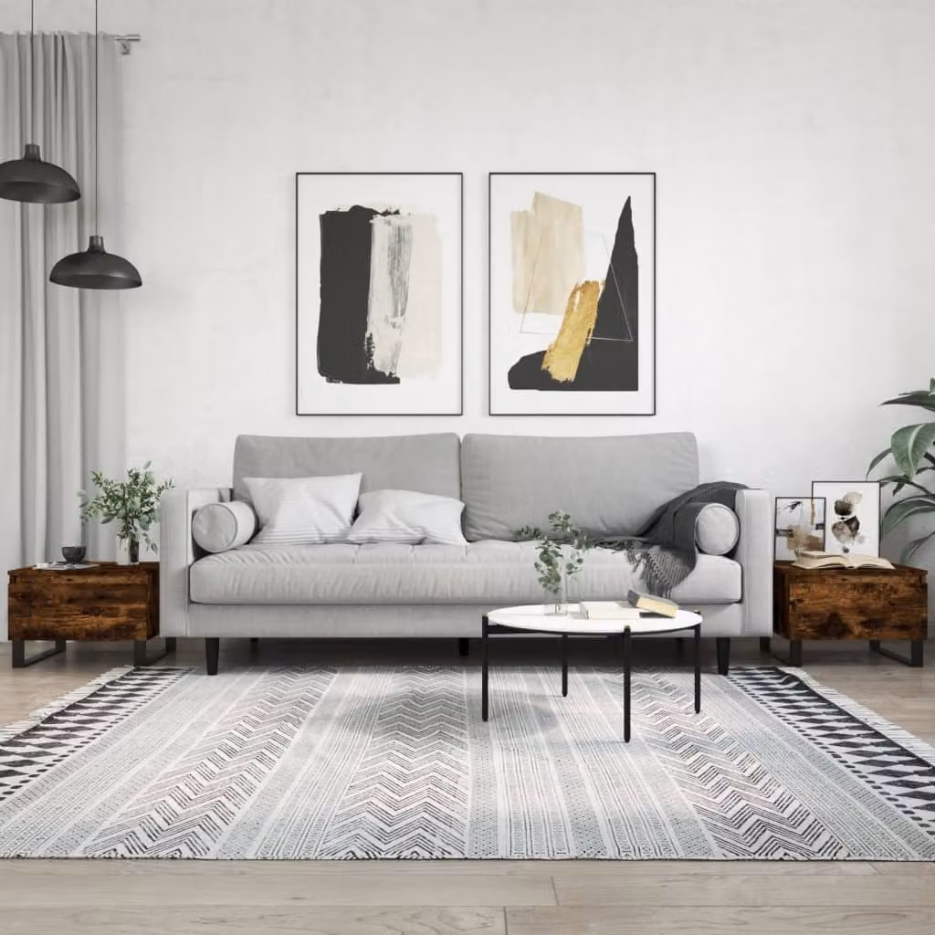 Set di 2 tavolini da salotto moderni vidaXL in legno e metallo, colore rovere fumo, L/P/H: 50 x 46 x 35 cm