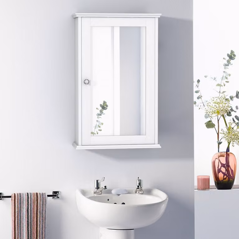 Armadietto da bagno Costway con specchio, modello moderno a parete, bianco opaco