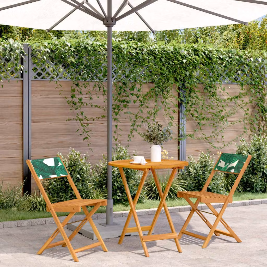 Set da Bistrot 3 pz vidaXL in Legno di Acacia con Motivo Floreale Verde e Marrone – 1