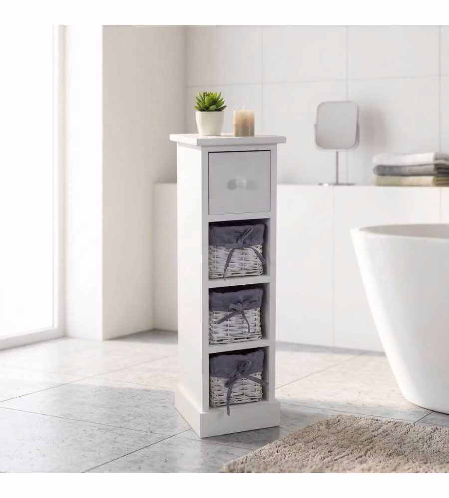 Cosma Mobiletto Angel 4 Cassetti Bianco in Legno 21x21x70 cm Shabby Chic