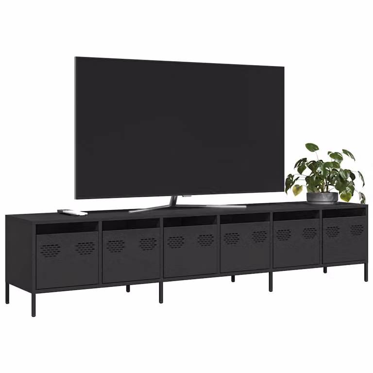Mobile TV vidaXL Nero in Metallo con Ripiani Media L: 202 cm, P: 39 cm, H: 43,5 cm