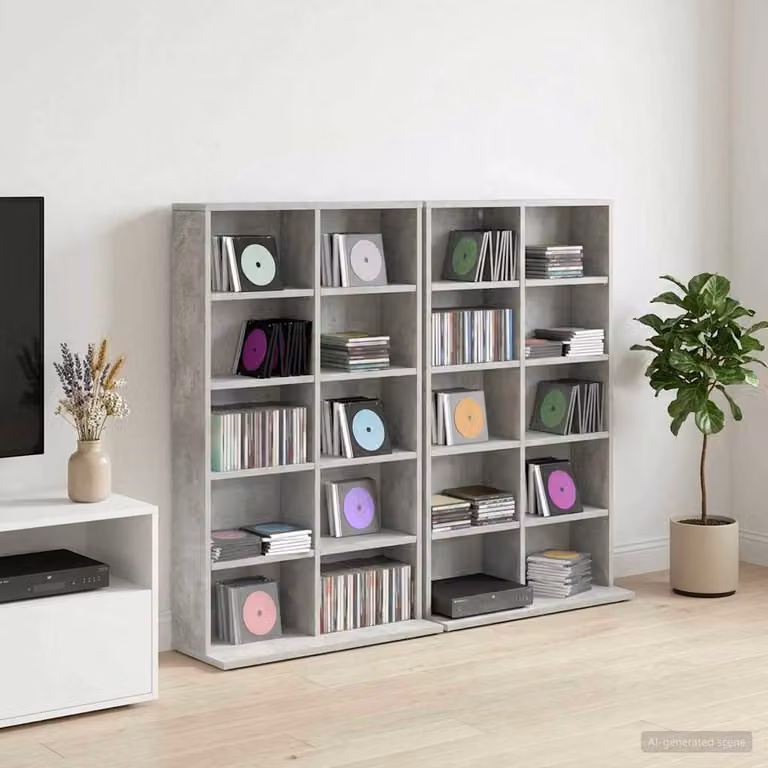 Set di 2 mobili porta CD vidaXL in MDF Grigio, con ripiani regolabili e scomparti multimediali, L 65 x P 23,5 x H 97,5 cm