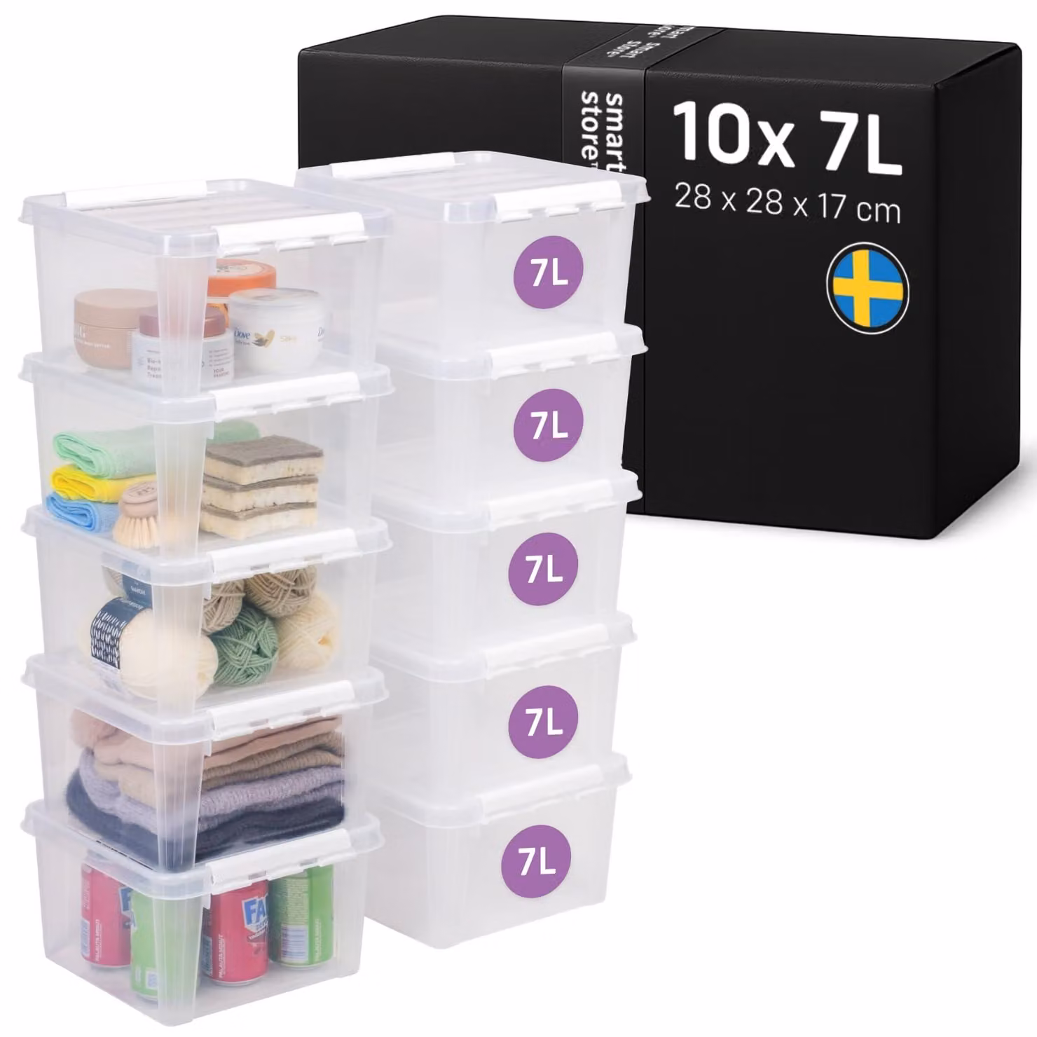 SmartStore - 10 contenitori portaoggetti con coperchio, modello Classic, capacità 7 litri (28x28x17 cm) | Impilabili