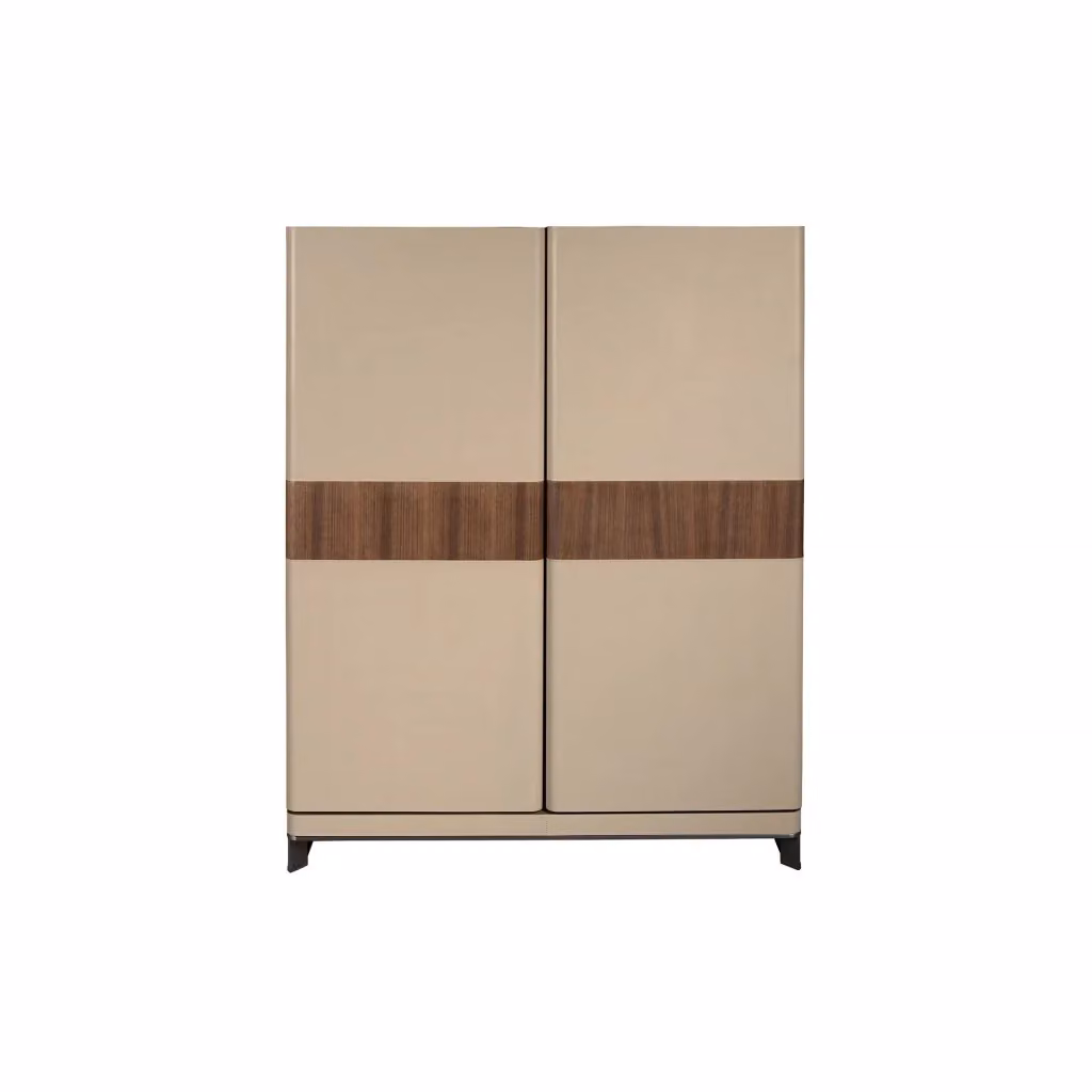 Credenza alta Angel Cerdá S.L. in noce e similpelle beige con dettagli in acciaio lucido per la tua zona pranzo – 2