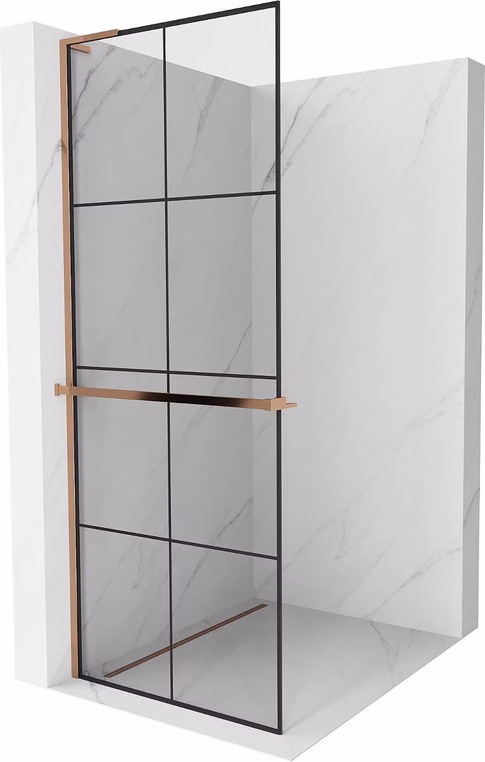 Mexen Kioto+ L paratia doccia con mensola Walk-in 90 x 200 cm, griglia nera, oro rosa - 800-090-123-60-77