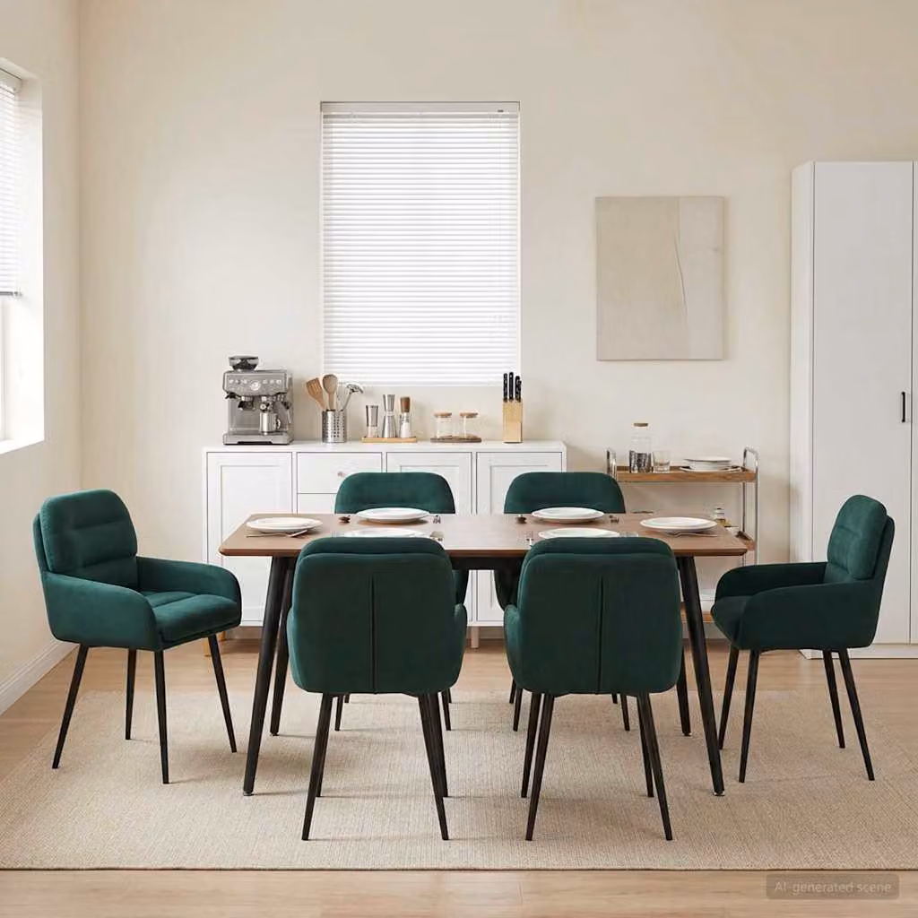 Set di 6 sedie da pranzo vidaXL in velluto verde scuro con struttura in metallo, L/P/H: 59 x 59,5 x 90 cm