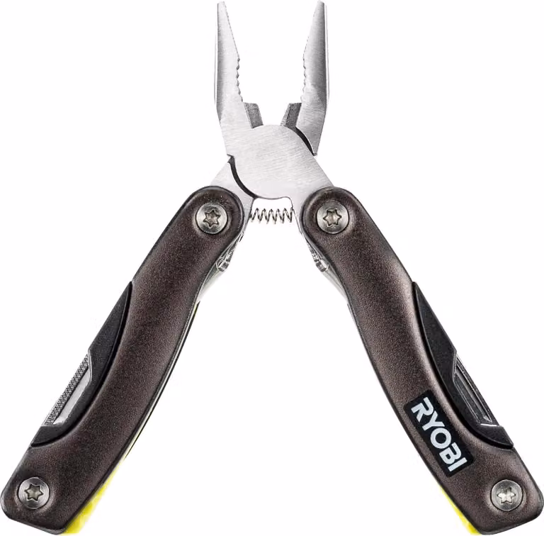 14-in-1 Multi-Tool - RYOBI - Pliers. scissors. bottle openers. knife. screwdriver. pliers. awl. saw. file. blades -