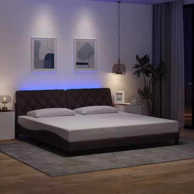 Letto con struttura imbottita vidaXL con illuminazione LED e porta USB in tessuto, L/P/H: 200 x 205 x 218 cm