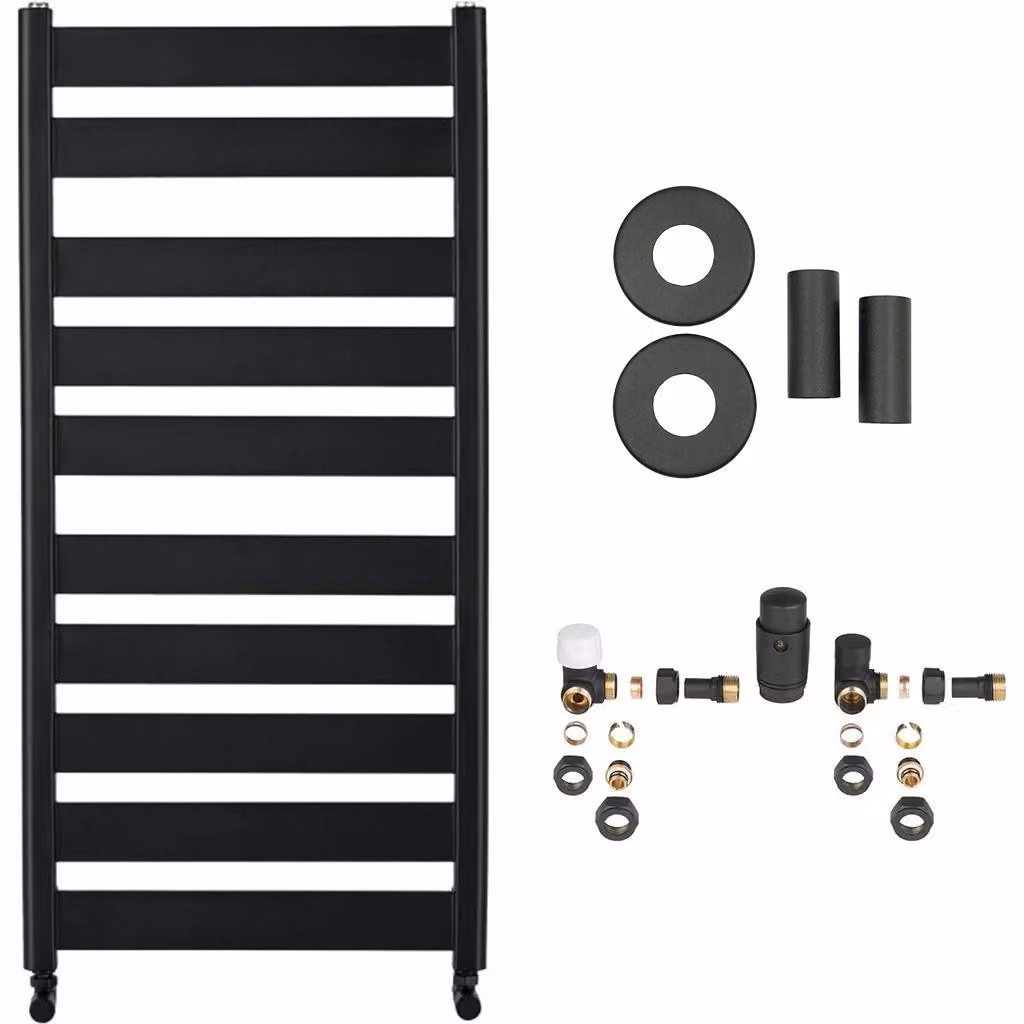 CERANO - Set di radiatori da bagno Marco - riscaldamento centralizzato - attacco laterale - 816 W - nero opaco - 1125 x 550 mm