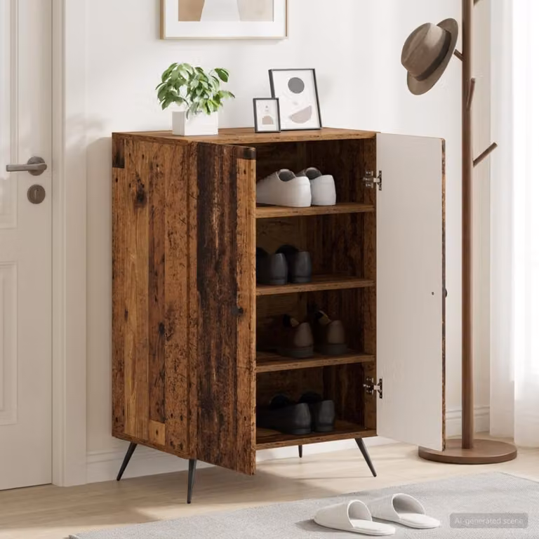 Mobile porta scarpe vidaXL BREDA in legno e metallo, colore marrone e nero, L: 59,5 cm, P: 39,5 cm, H: 90 cm
