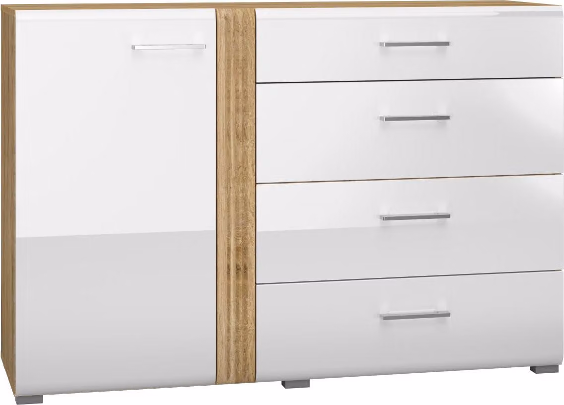 FURNLUX Credenza Adagio Rovere e Bianco Puro Lucido 134 cm / Colore principale: Bianco / Dimensioni: 134 x 90 x 42 cm