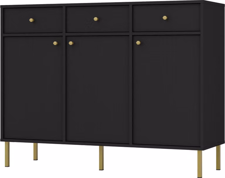 Comodà Masseno TORINO da 125 cm con 3 cassetti e 3 ante per soggiorno e camera da letto, stile moderno, 125x41x95 cm, colore grafite / colore grafite