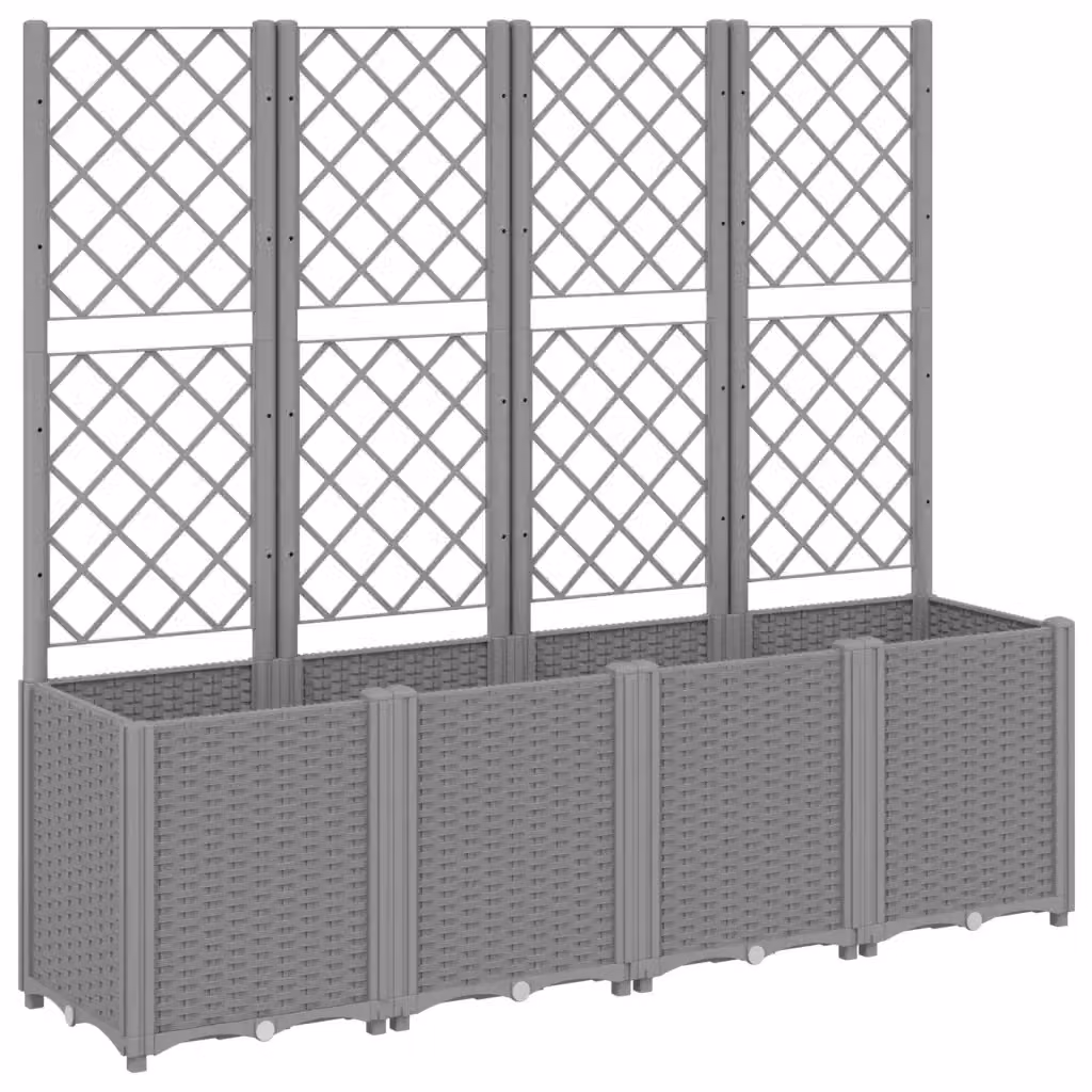 Fioriera da giardino Videx con traliccio per piante rampicanti in plastica, colore grigio, L: 160 cm, P: 40 cm, H: 140 cm – 2