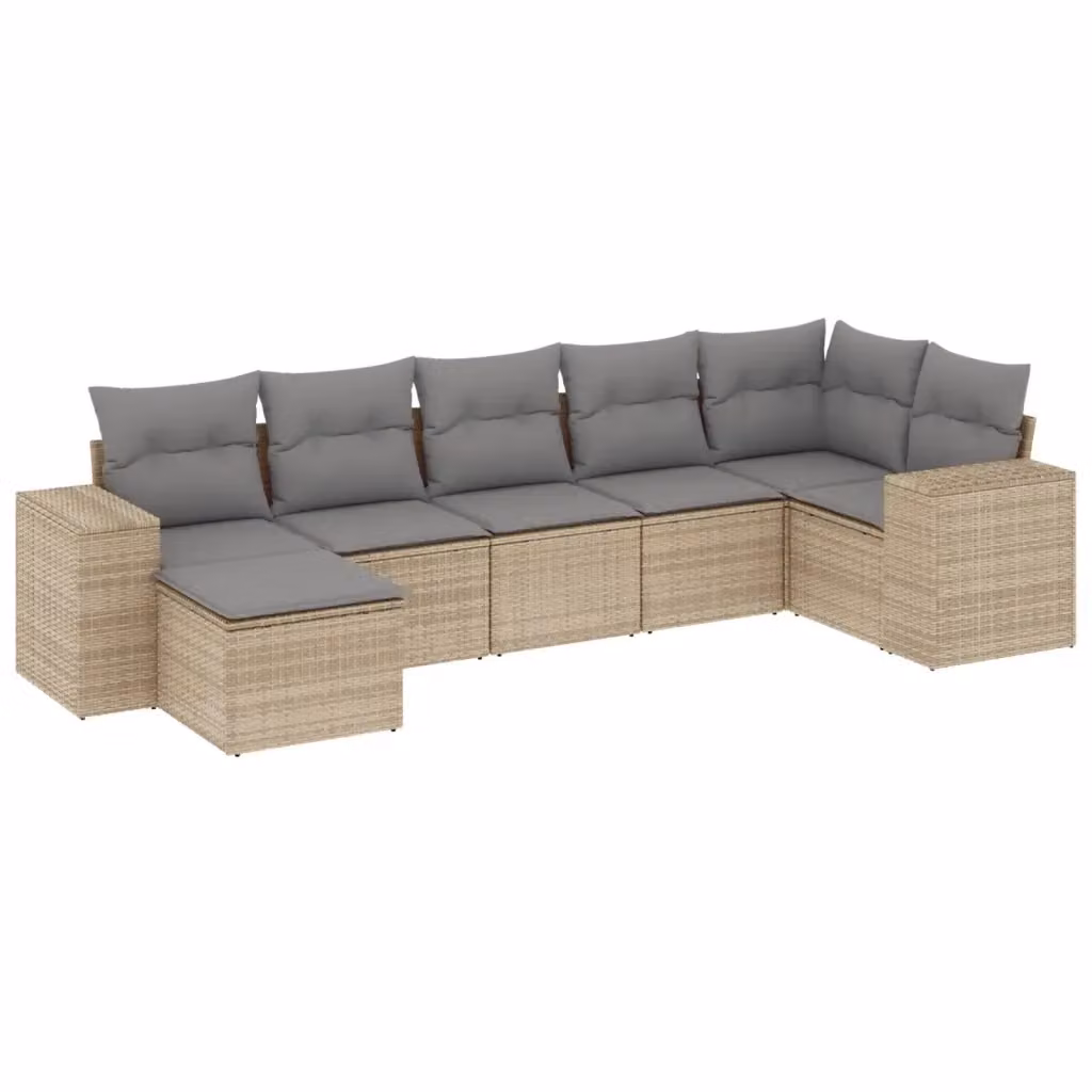 vidaXL Set Divani da Giardino 7 pz in Polyrattan Beige con Cuscini e Struttura in Metallo – 2