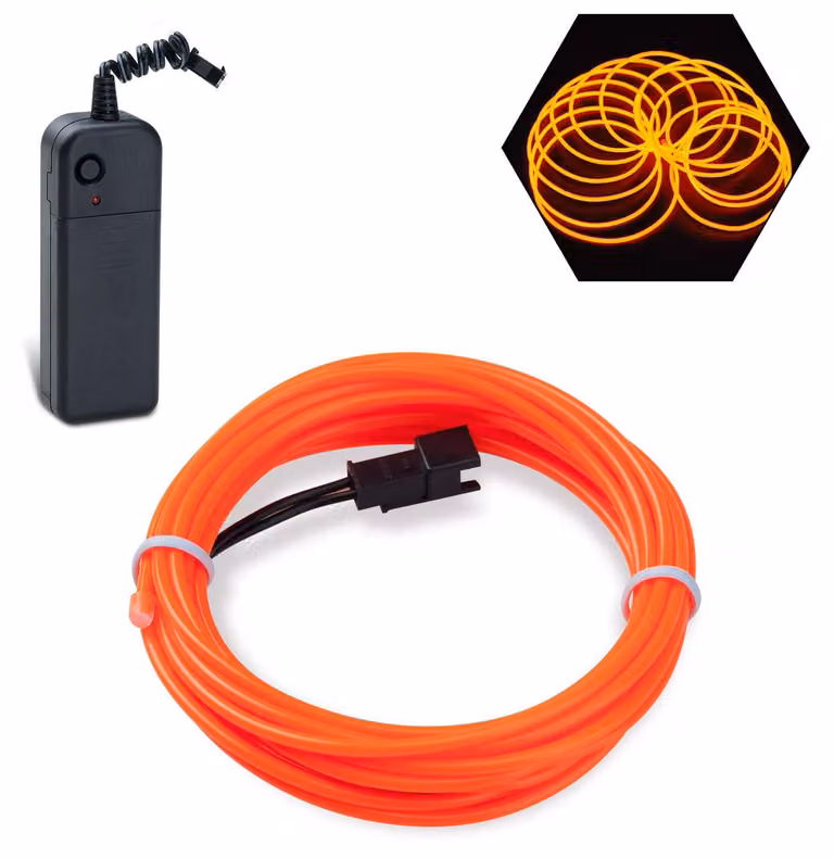 Cavo LED, 3 metri, arancione, flessibile, 3 modalità di illuminazione, impermeabile