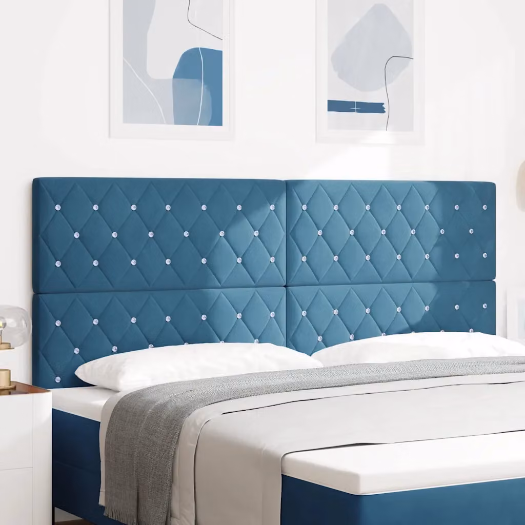 Testiera per letto vidaXL in velluto blu scuro con struttura in legno di pino, Larghezza: 200 cm