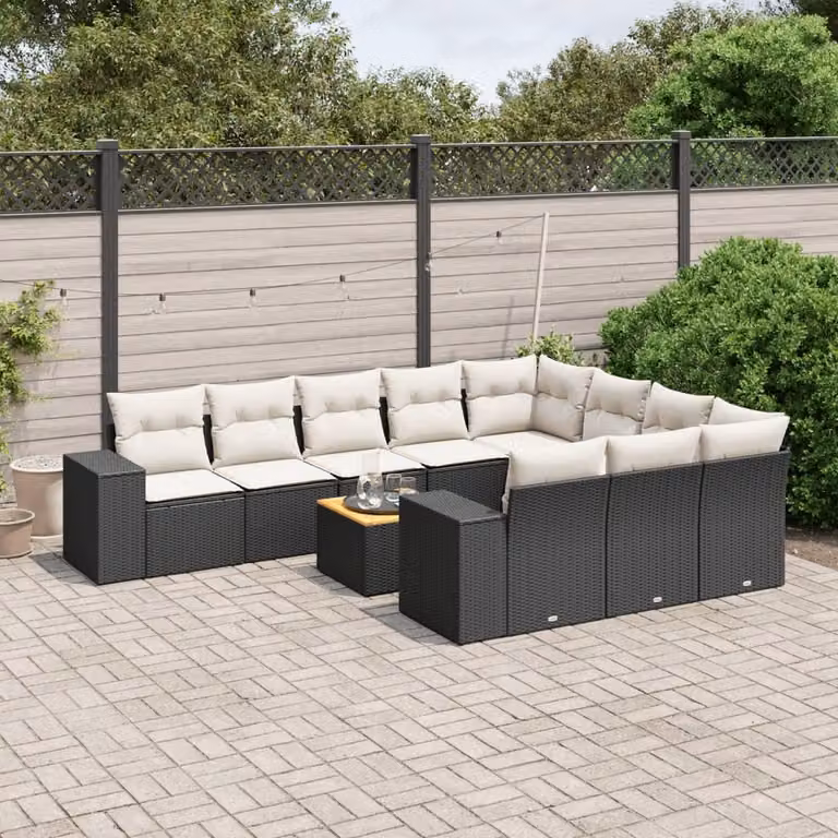 vidaXL Set Divani da Giardino 11 pz in Polyrattan Nero con Cuscini e Tavolino da Esterno