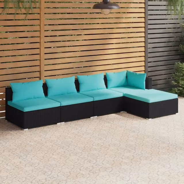 Set Divani da Giardino 5 pz con Cuscini in Polyrattan Nero 3101625
