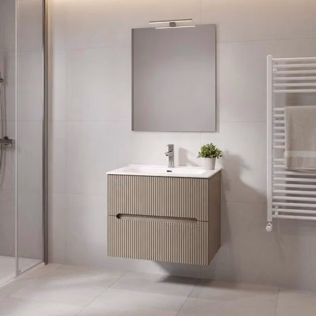 Composizione mobile bagno sospeso con cassetti cm 60 cannettato mod. STICK - Tortora Opaco