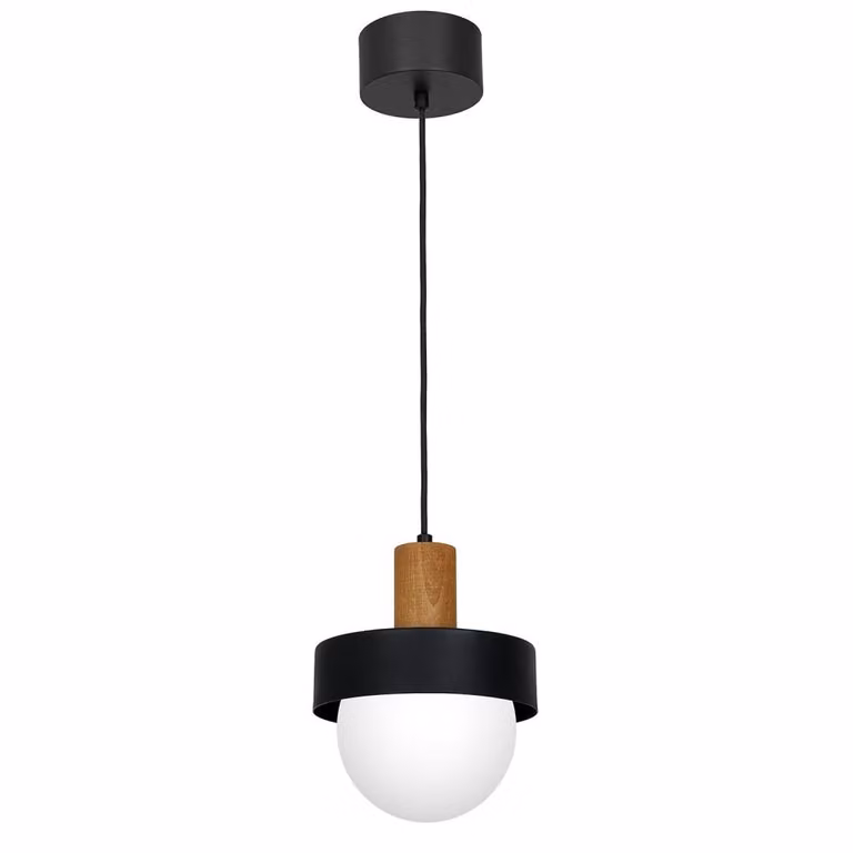 Lampada a sospensione con elemento in legno sfera in vetro bianco Ø20cm Canan 1xE27 15W Luminex