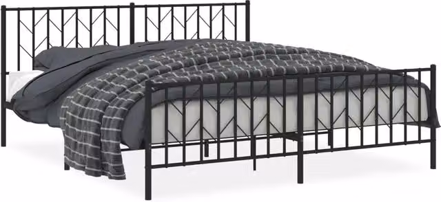 Letto matrimoniale | Letto per adulti | Giroletto con Testiera e Pediera Metallo Nero 183x213 cm