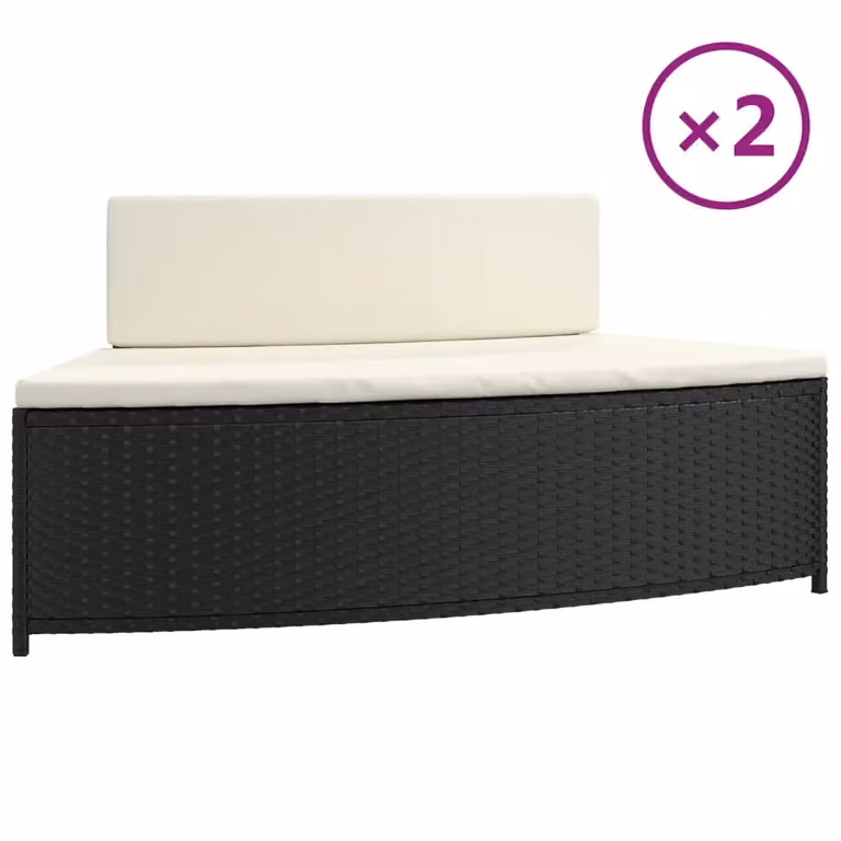 Set di 2 panche per spa vidaXL in polyrattan nero con cuscini in tessuto