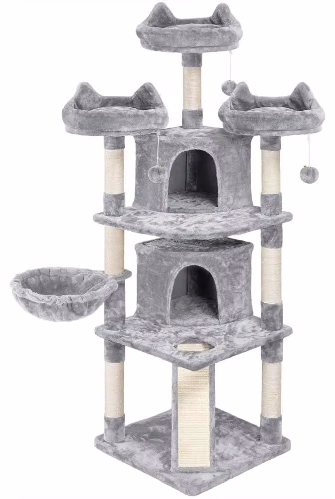 Yaheetech, albero per gatti alto 175 cm, con 7 pali per graffiare, colore grigio chiaro