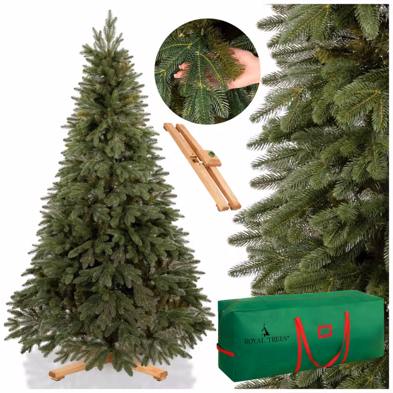 Albero di Natale artificiale Royal Trees® 210 cm Pino scandinavo con 813 punte | Albero di Natale premium con supporto in legno e sacca per riporlo