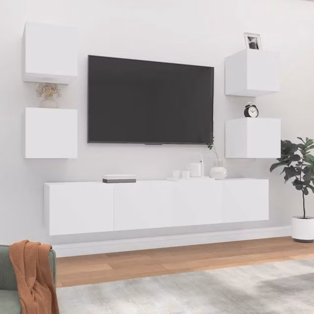 Set di Mobili Porta TV 6 pz-Set di 6 Credenza per TV Bianco in Legno Multistrato 998483