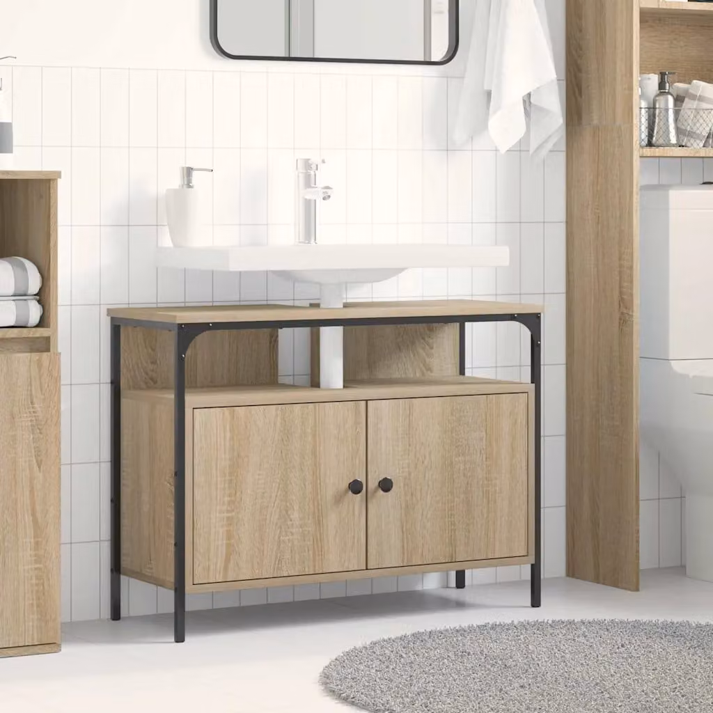 Armadio per lavabo da bagno vidaXL marrone con ante a battente e ripiani interni L: 80 cm, P: 30 cm, H: 60 cm