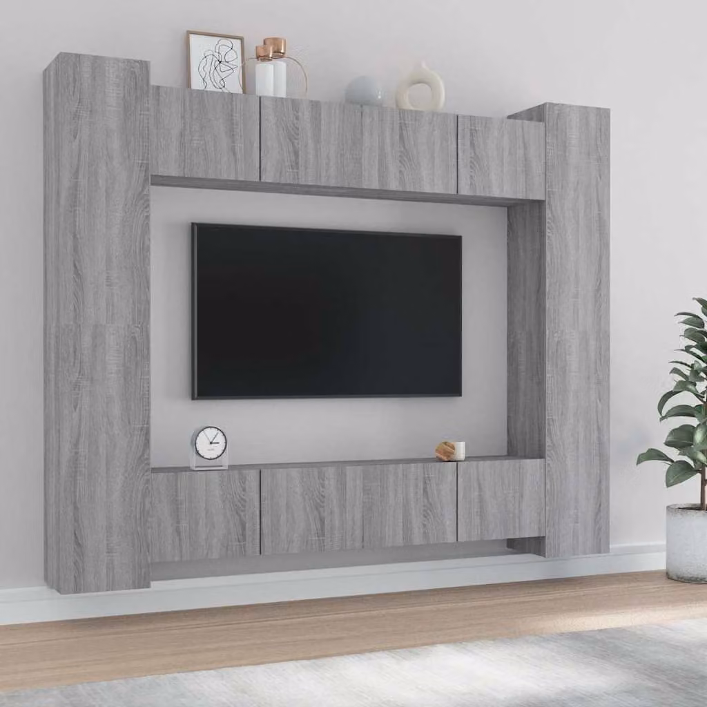 Set di mobili porta TV vidaXL composto da 8 pezzi in legno multistrato e MDF, colore grigio opaco per il tuo soggiorno – 1