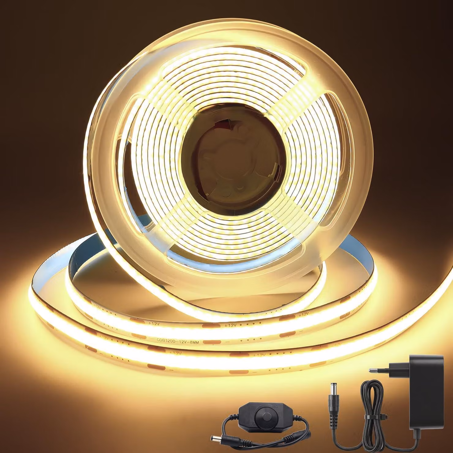 Striscia LED flessibile, alta densità, 3 metri, 320 LED/metro, 960 LED, luce calda, 12V, 3000K, dimmerabile
