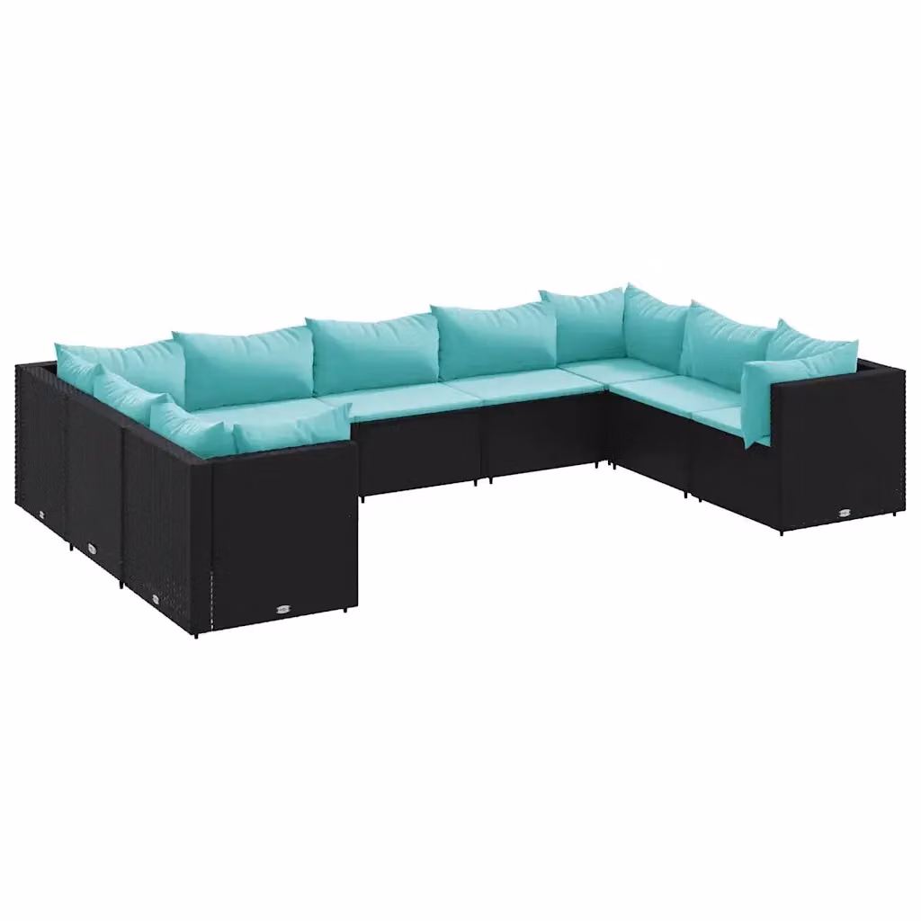 Set Salotto da Giardino vidaXL a Forma di L con 9 Cuscini, Polyrattan e Metallo, Colore Nero e Blu – 2