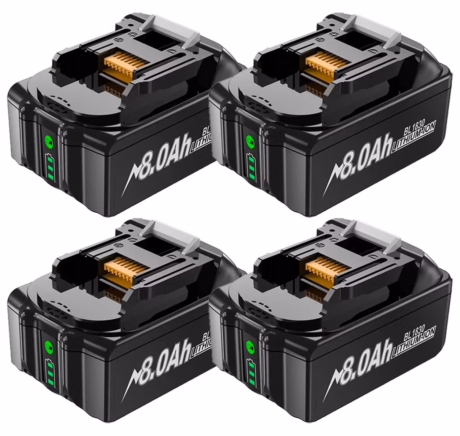 Batteria 18V - Batteria di ricambio BL1830 agli ioni di litio - 8000mAh, alta capacità - Compatibile con BL1815, BL1840, BL1860 - Per utensili a batteria - Confezione da 4