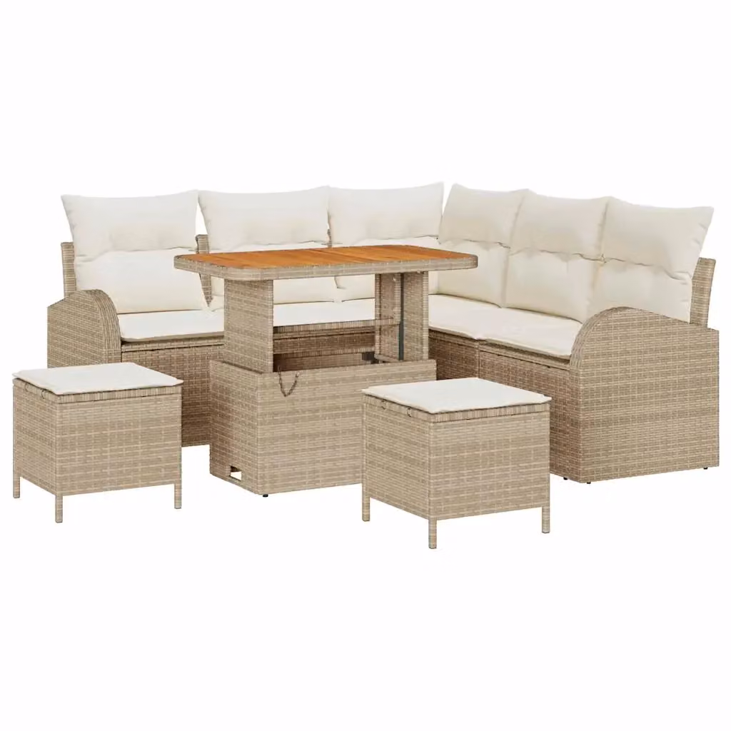 Set Divano da Giardino 8 Pezzi vidaXL in Polyrattan Beige con Cuscini e Tavolino – 2