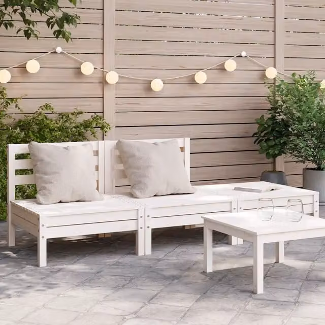 Divano da giardino a 3 posti vidaXL in legno di pino bianco con cuscini inclusi L: 190,5 cm, P: 63,5 cm, H: 62,5 cm – 1