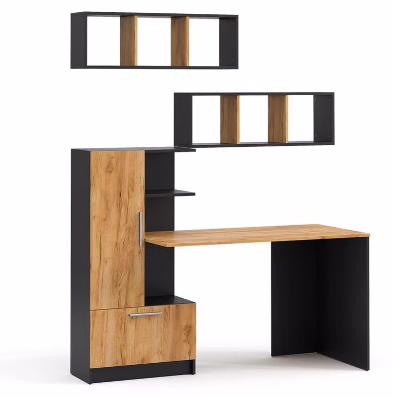 set scrivania Vicco Tomy Antracite/Rovere dorato 150 x 59 cm Set di 3 come 2 ripiani + scrivania, Model 59183