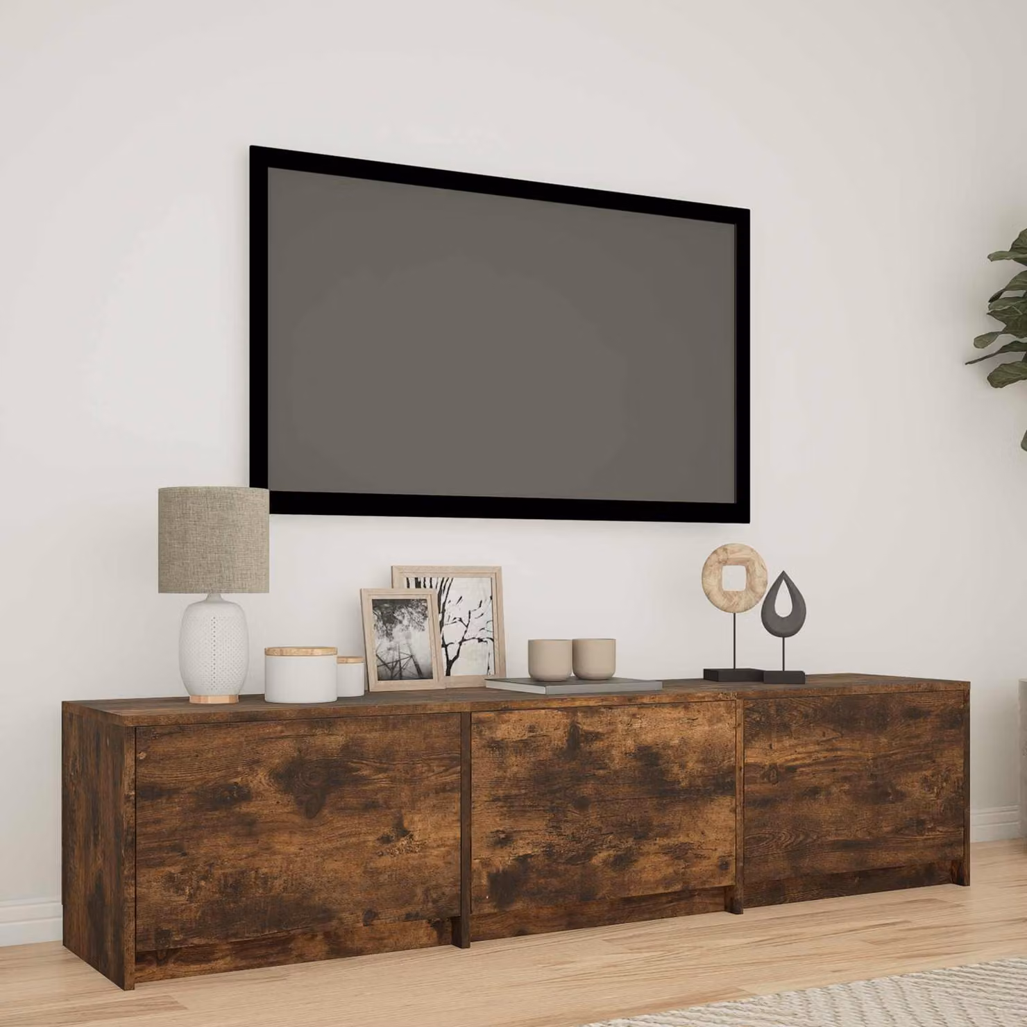 Mobile TV vidaXL con illuminazione LED integrata, Rovere Fumo, L: 165 cm, P: 34 cm, H: 40 cm
