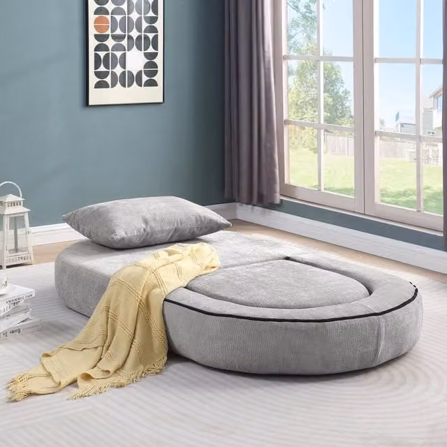 Divano modulare sezionale a L in ciniglia grigio chiaro stile minimal REDOM
