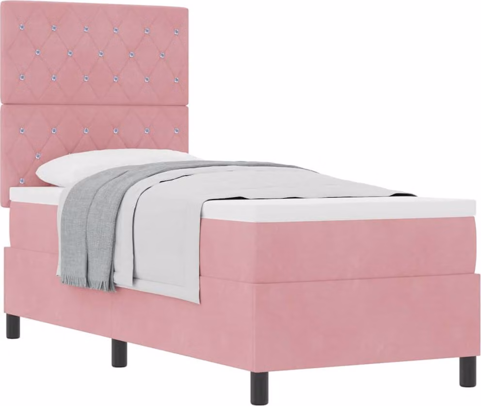 Letto a molle con materasso con testata rosa 80 x 200 cm in velluto