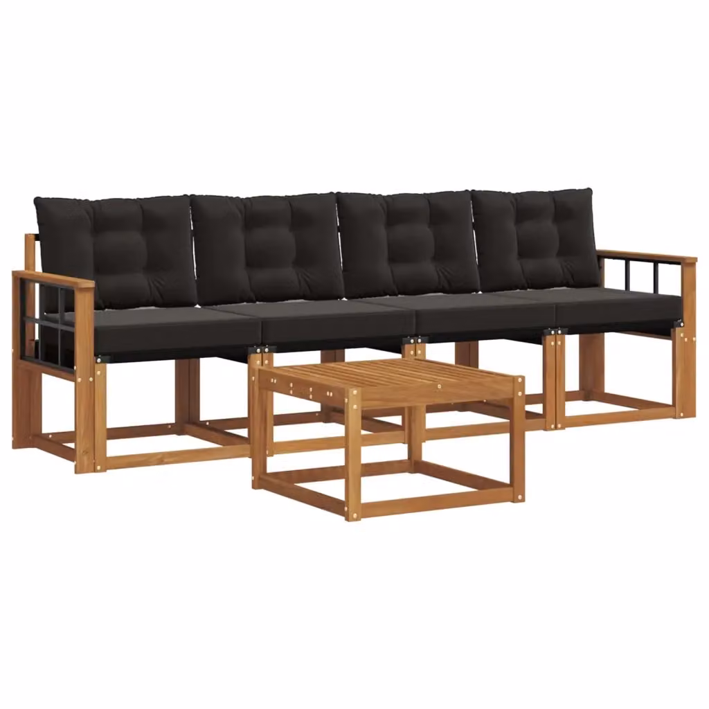 Set di mobili da esterno vidaXL composto da divano a 3 posti, due poltrone e tavolino da caffè in legno di acacia e textilene, colore marrone e nero – 2
